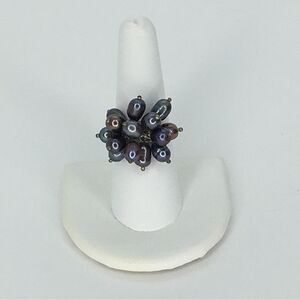 Sterling Silver Cha Cha Ring 925 Oil Slick Peacock Pearl Bauble Statement
